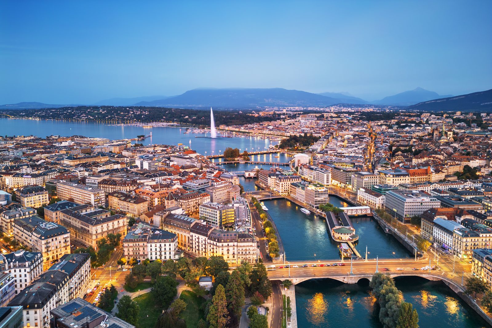 Geneva, Switzerland with Lake Geneva and the Jet d'Eau