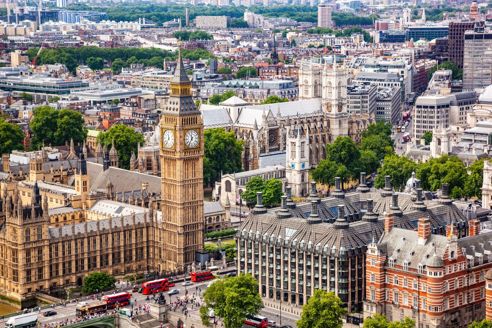 Central London with Big Ben, Westminster Abbey, and the Houses of Parliament